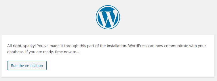 Ejecutar instalador de WordPress, debes hacer clic donde dice "Run the installiation"