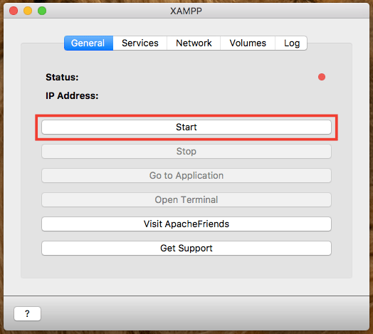 Panel de control de XAMPP en MAC
